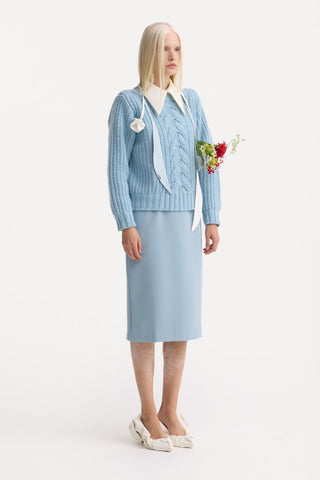 Limited Edition Virgin Wool Cable Knit Sweater – Powder Blue - Julia Allert