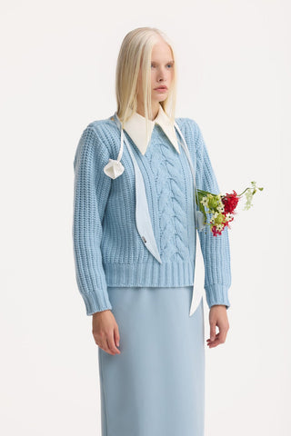 Limited Edition Virgin Wool Cable Knit Sweater – Powder Blue - Julia Allert