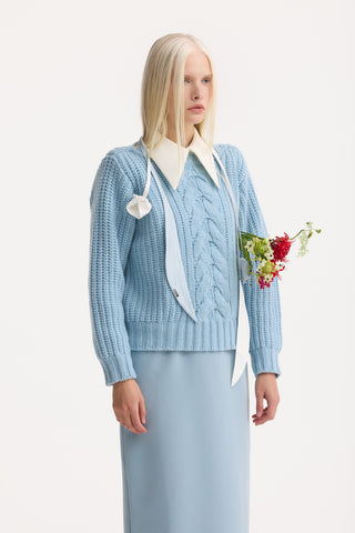 Limited Edition Virgin Wool Cable Knit Sweater – Powder Blue