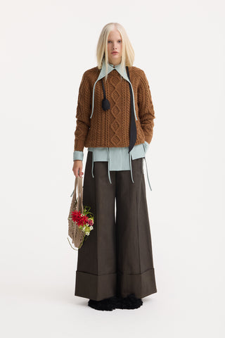 Limited Edition Virgin Wool Cable Knit Sweater – Rust Brown