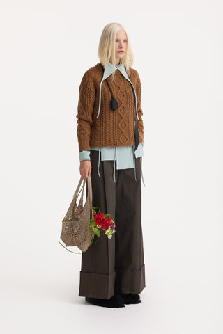 Limited Edition Virgin Wool Cable Knit Sweater – Rust Brown
