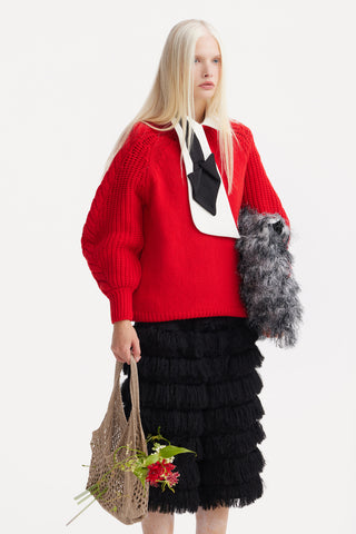 Limited Edition Virgin Wool Sculptural Knit Sweater – Red