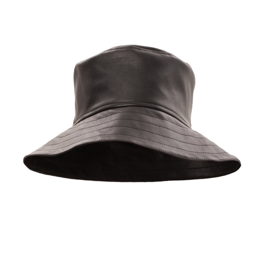 Black Faux Leather Bucket Hat Unisex