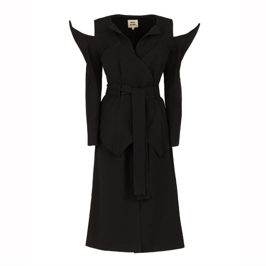 Set - Long Button-Up Dress With Corset Belt Black