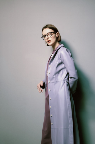 Long Button-Up Eco-Leather Trench Lavender