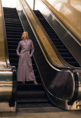 Long Button-Up Eco-Leather Trench Lavender