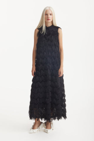Long Evening Gown A-Line Fringe Dress Black