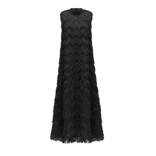 Long Evening Gown A-Line Fringe Dress Black