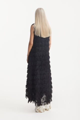 Long Evening Gown A-Line Fringe Dress Black