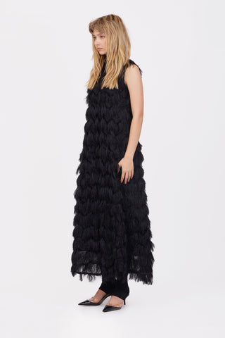 Long Evening Gown A-Line Fringe Dress Black