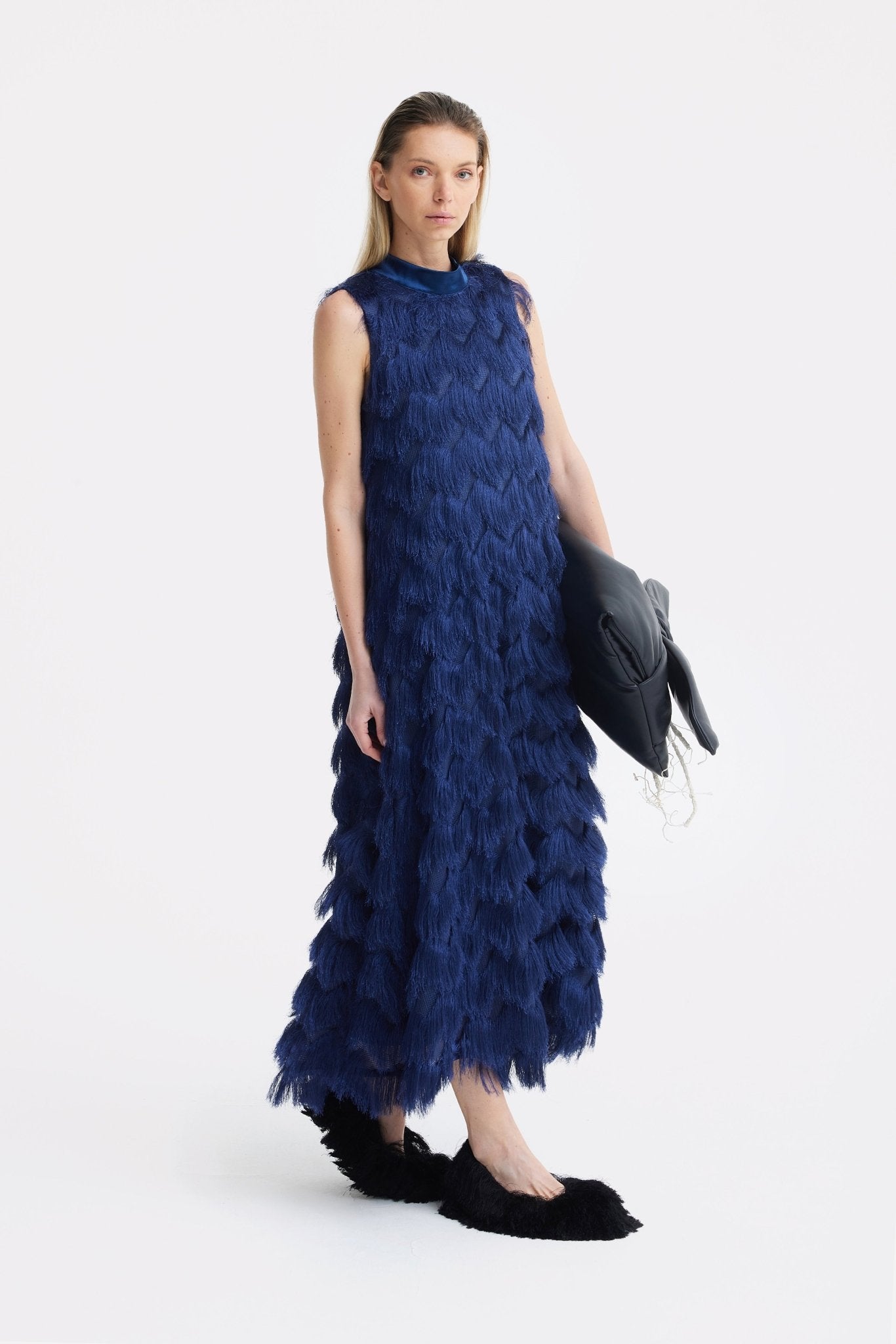 Long Evening Gown A-Line Fringe Dress Blue