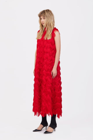Long Evening Gown A-Line Fringe Dress Red