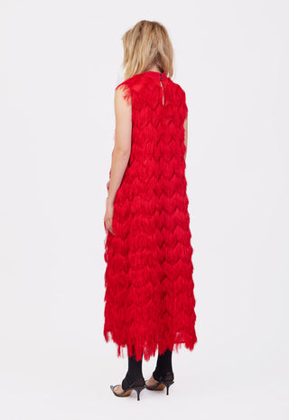 Long Evening Gown A-Line Fringe Dress Red