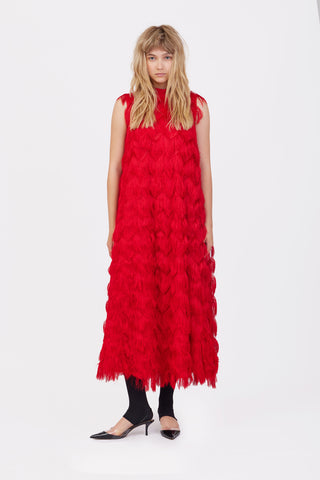 Long Evening Gown A-Line Fringe Dress Red