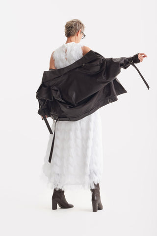 Long Evening Gown A-Line Fringe Dress White - Julia Allert