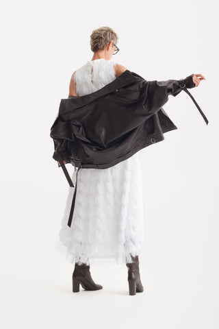 Long Evening Gown A-Line Fringe Dress White