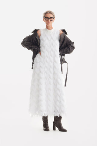 Long Evening Gown A-Line Fringe Dress White