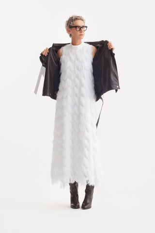 Long Evening Gown A-Line Fringe Dress White