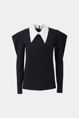 Long Sleeve Blouse With Contrast Collar Black - Julia Allert