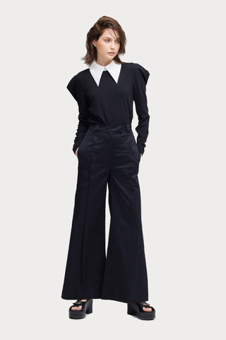 Long Sleeve Blouse With Contrast Collar Black