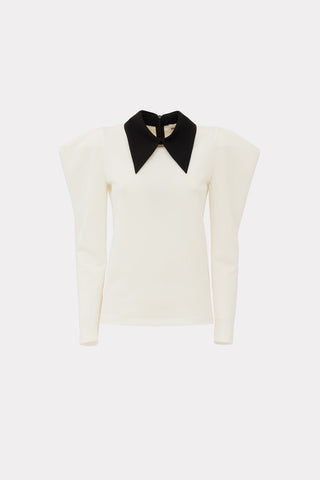 Long Sleeve Blouse With Contrast Collar Ecru - Julia Allert