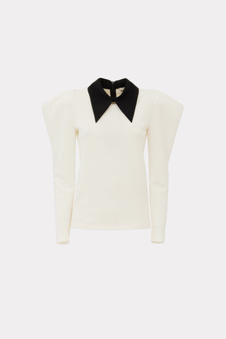 Long Sleeve Blouse With Contrast Collar Ecru