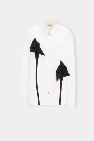 Long Sleeve Button-Up Shirt With Handmade Details White