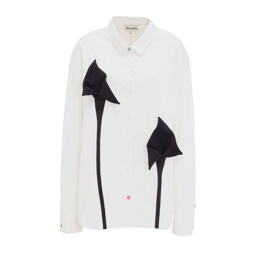 Long Sleeve Button-Up Shirt With Handmade Details White