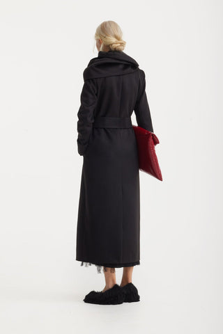 Long Wrap Coat With Drape Collar Black - Julia Allert