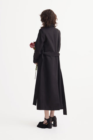 Long Wrap Coat With Drape Collar Black - Julia Allert