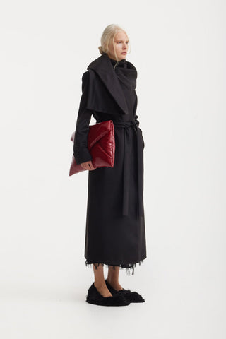Long Wrap Coat With Drape Collar Black - Julia Allert