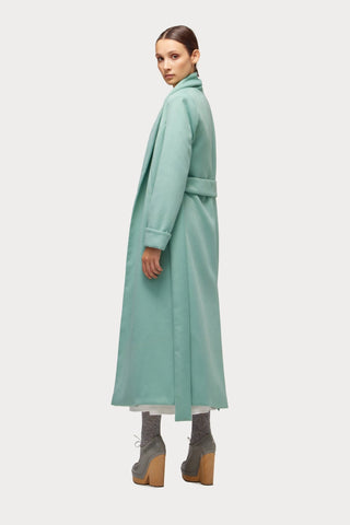 Long Wrap Coat With Drape Collar Mint - Julia Allert