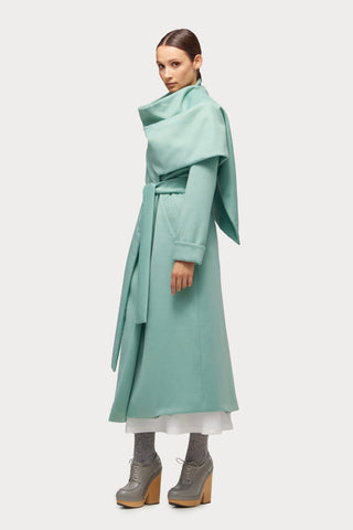 Long Wrap Coat With Drape Collar Mint - Julia Allert