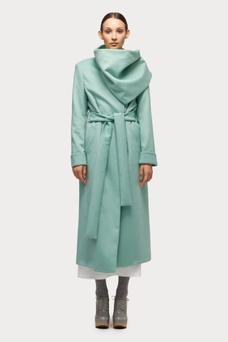 Long Wrap Coat With Drape Collar Mint - Julia Allert