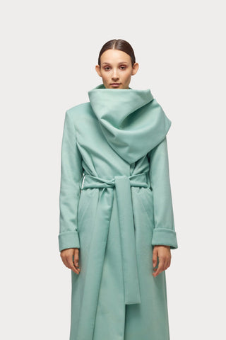Long Wrap Coat With Drape Collar Mint - Julia Allert