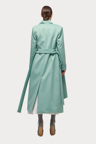 Long Wrap Coat With Drape Collar Mint - Julia Allert