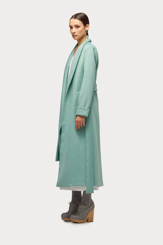 Long Wrap Coat With Drape Collar Mint - Julia Allert