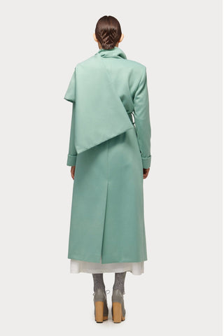 Long Wrap Coat With Drape Collar Mint - Julia Allert