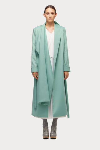 Long Wrap Coat With Drape Collar Mint - Julia Allert