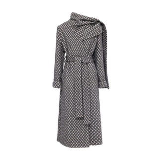 Long Wrap Coat With Drape Collar Textured Pattern