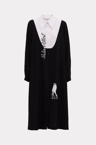 Loose Fit Midi Dress Shirt Black White