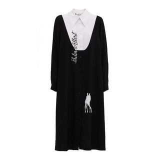 Loose Fit Midi Dress Shirt Black White