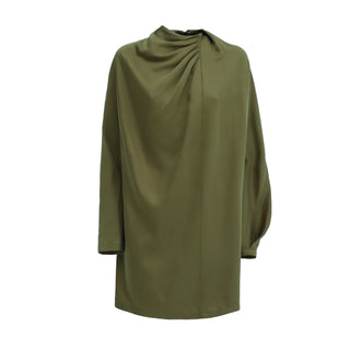 Loose-Fit Mini Dress With Draped Neckline Satin Olive