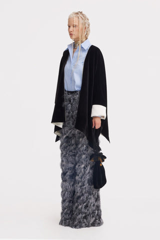 Loose Velvet Cape Jacket With Zip Front - Black - Julia Allert