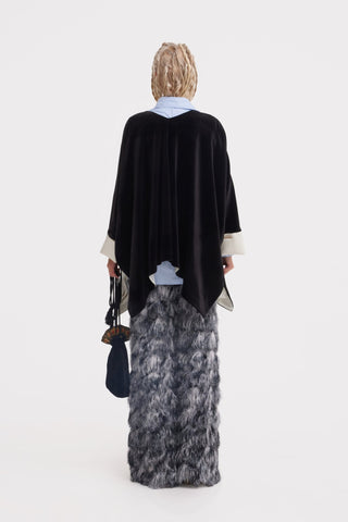 Loose Velvet Cape Jacket With Zip Front - Black - Julia Allert
