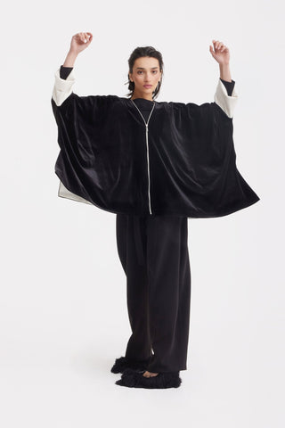 Loose Velvet Cape Jacket With Zip Front - Black - Julia Allert