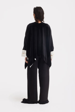 Loose Velvet Cape Jacket With Zip Front - Black - Julia Allert