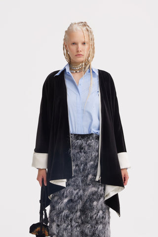 Loose Velvet Cape Jacket With Zip Front - Black - Julia Allert