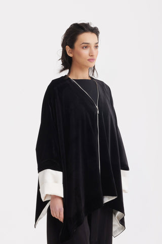 Loose Velvet Cape Jacket With Zip Front - Black - Julia Allert