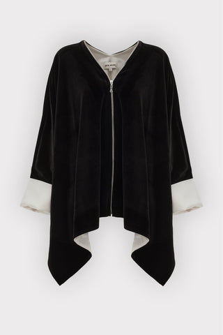 Loose Velvet Cape Jacket With Zip Front - Black - Julia Allert
